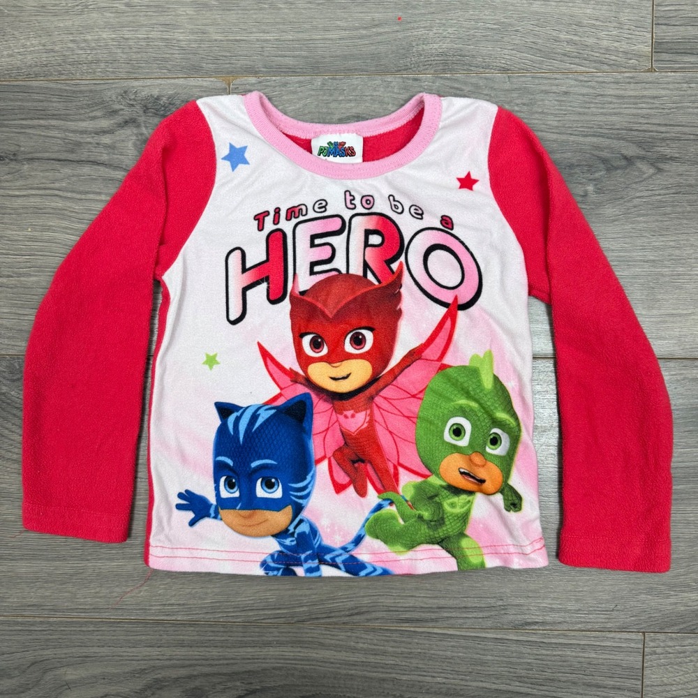 PJ Masks Owlette Catboy Gekko "Time to Be a Hero" Long Sleeve Fleece PJ Tee‎ 4T
